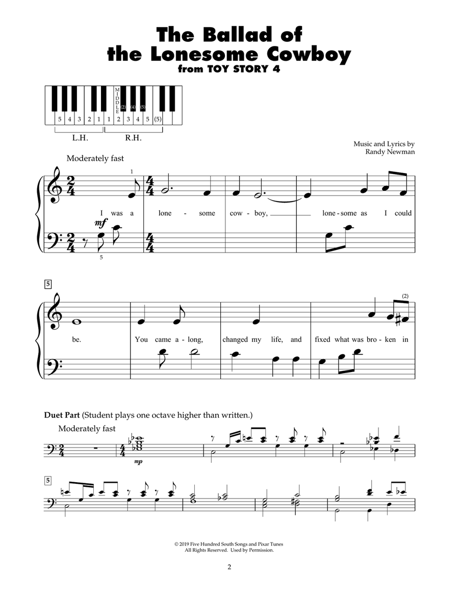 The Ballad Of The Lonesome Cowboy (from Toy Story 4) Piano scores gallery preview page 1