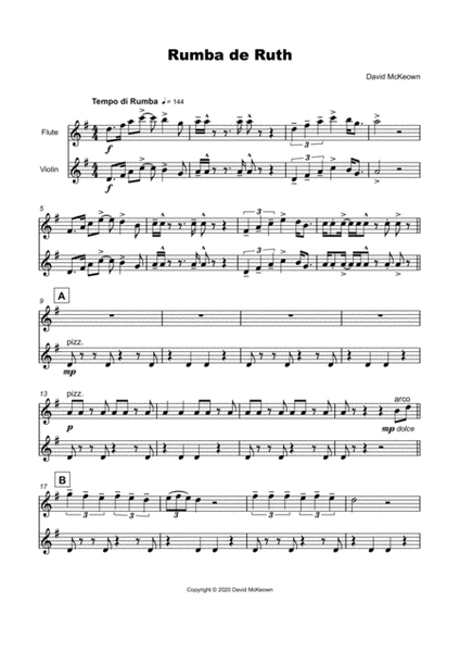 Rumba de Ruth, for Flute and Violin Duet