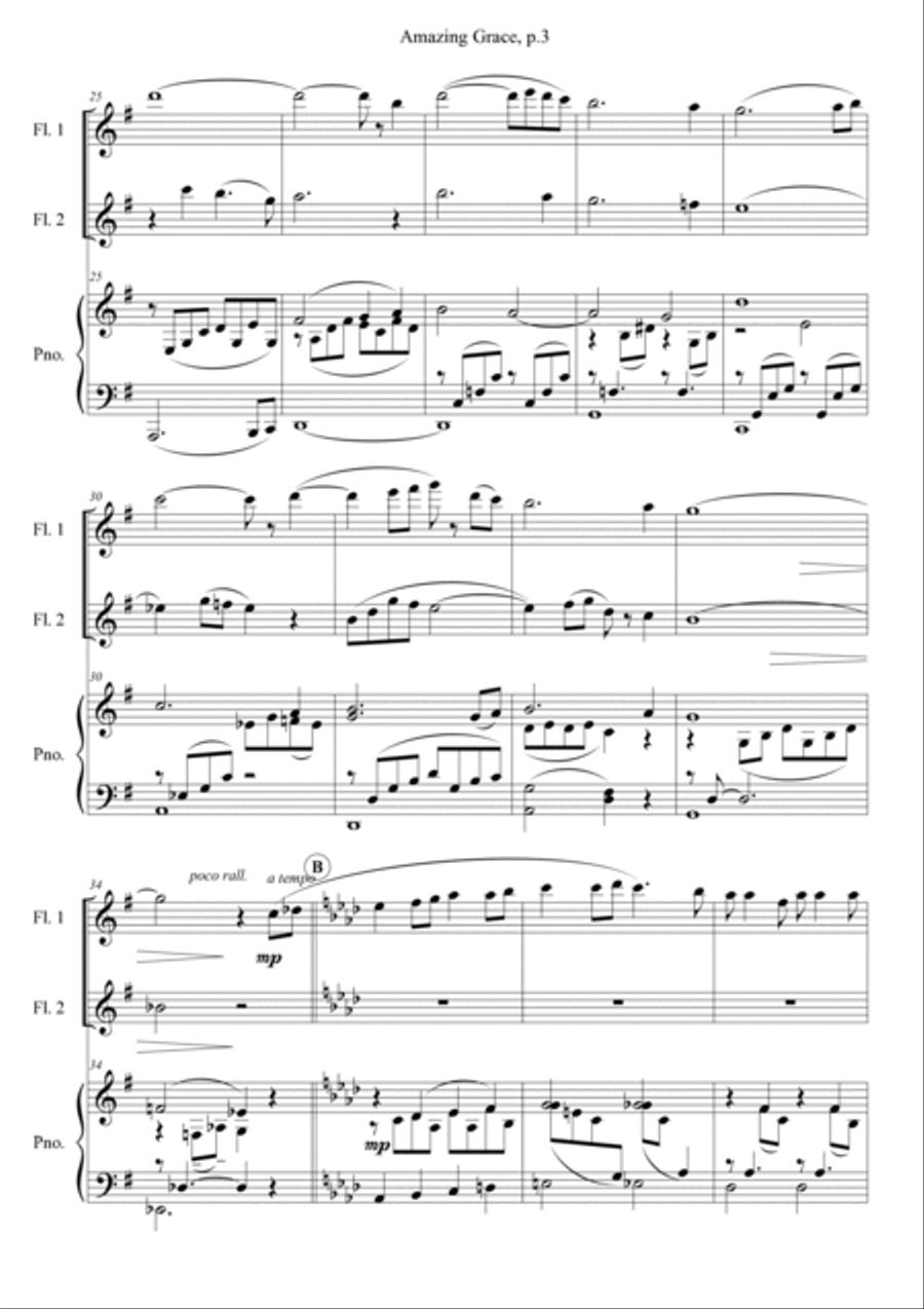 Amazing Grace for 2 flutes & Pno Flute Duet scores gallery preview page 5