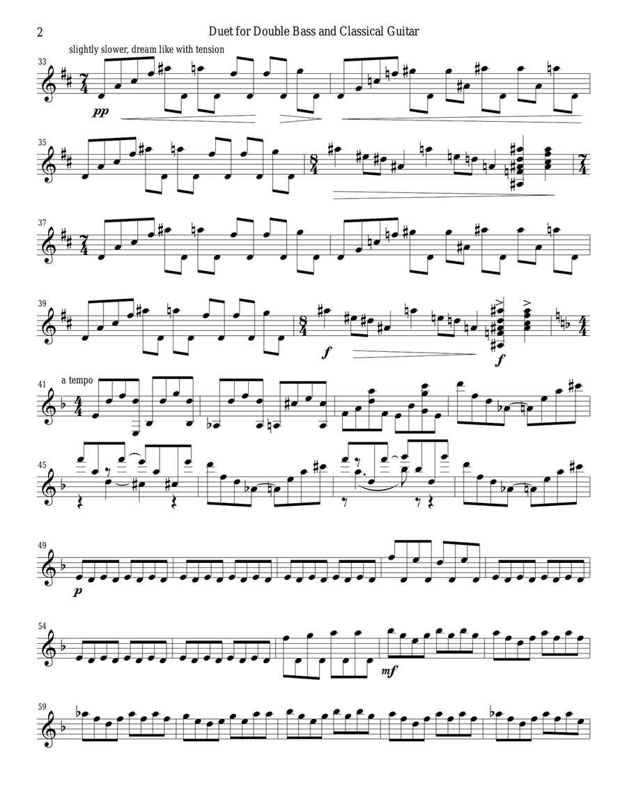 Duet for Double Bass and Classical Guitar No. 1 in D Minor String Orchestra scores gallery preview page 6