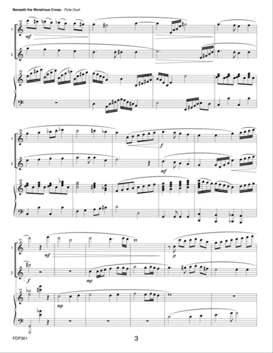 BENEATH THE WONDROUS CROSS (medley) - FLUTE DUET with Piano Accompaniment Flute Duet scores gallery preview page 3