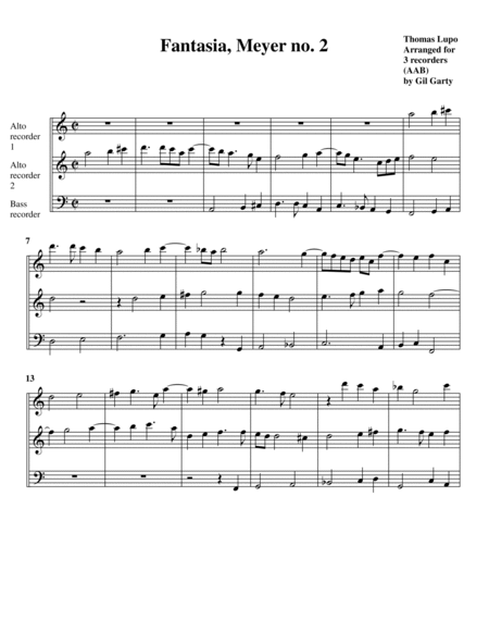 Fantasias for 3 viols (arrangements for 3 recorders (AAB))