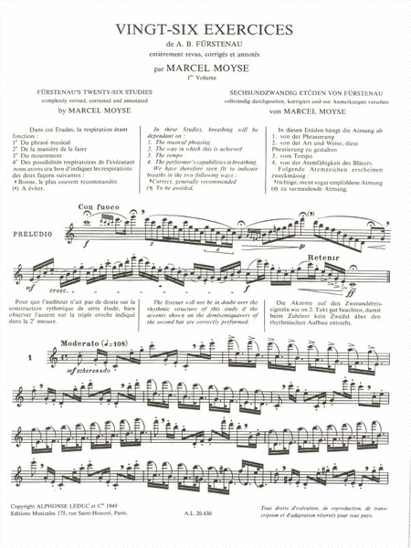 26 Studies (Op. 107) de Furstenau, pour la Flute - Vol. 1