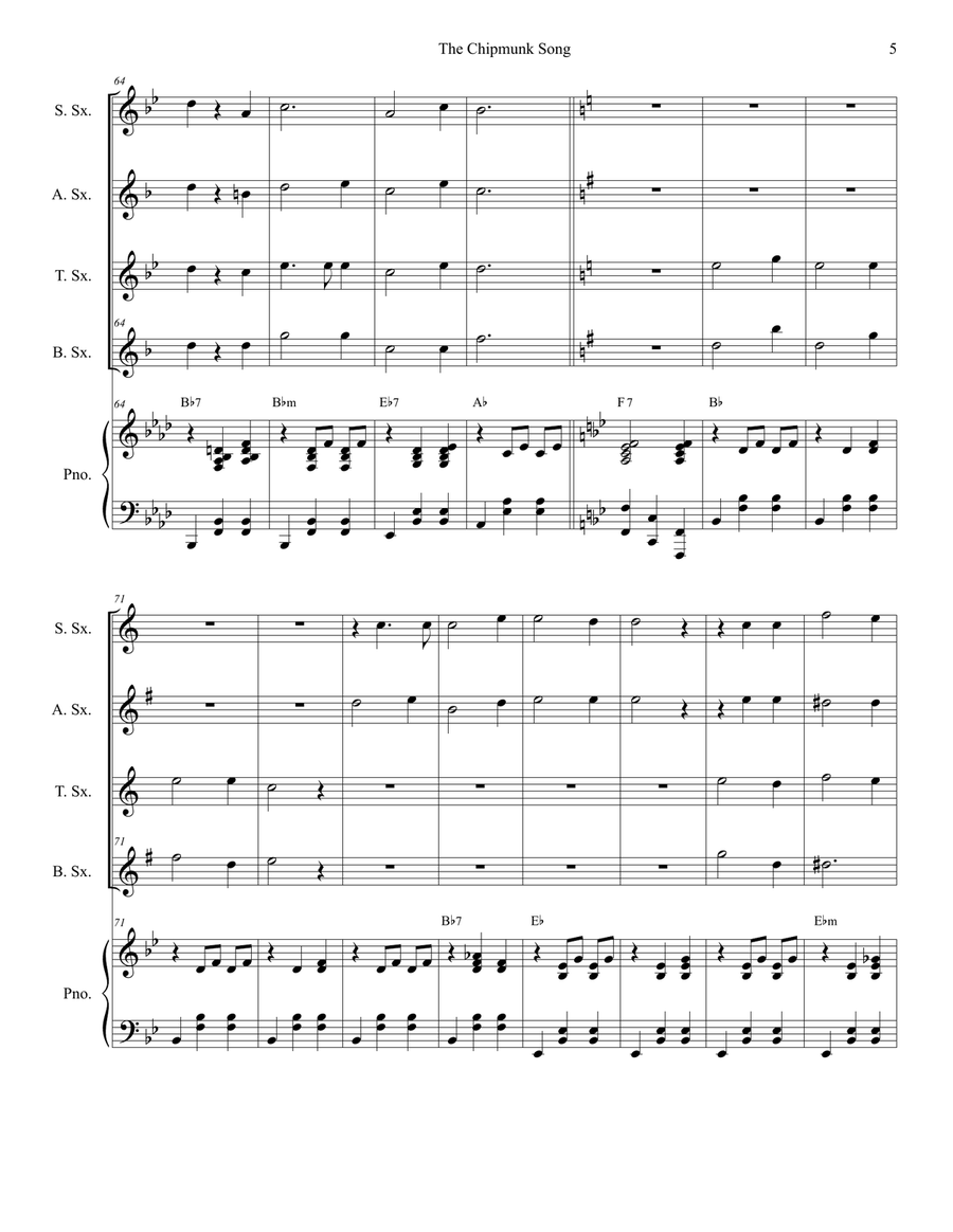 The Chipmunk Song The Chipmunk Song Saxophone Quartet scores gallery preview page 5