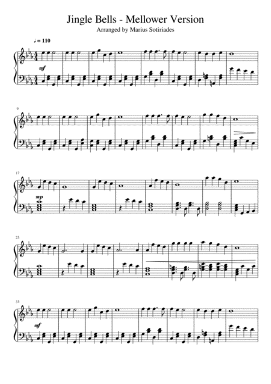 Jingle Bells - Mellow Version Easy Piano scores gallery preview page 1