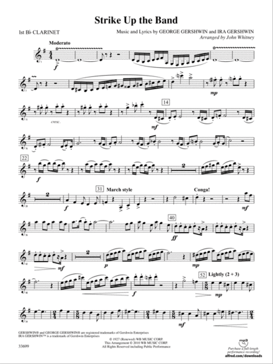 Strike Up the Band: 1st B-flat Clarinet Full Orchestra scores gallery preview page 1