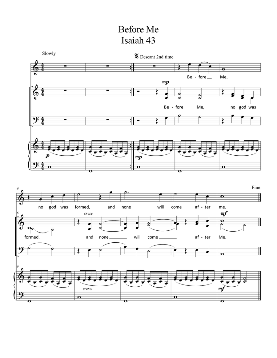 Before Me Isaiah 43 by Joseph Tyldesley 4-Part scores gallery preview page 1