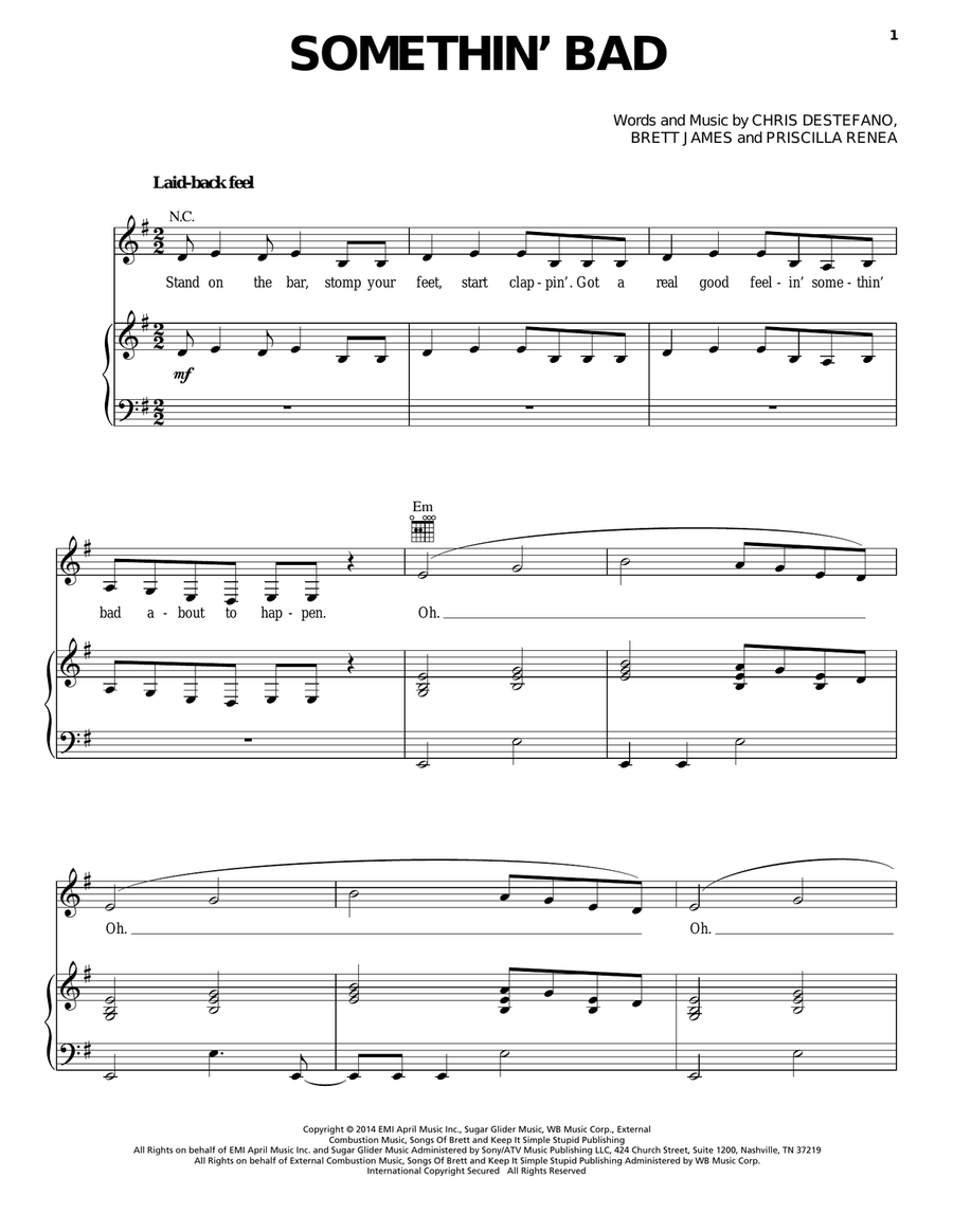 Somethin' Bad Somethin' Bad Piano, Vocal, Guitar scores gallery preview page 1
