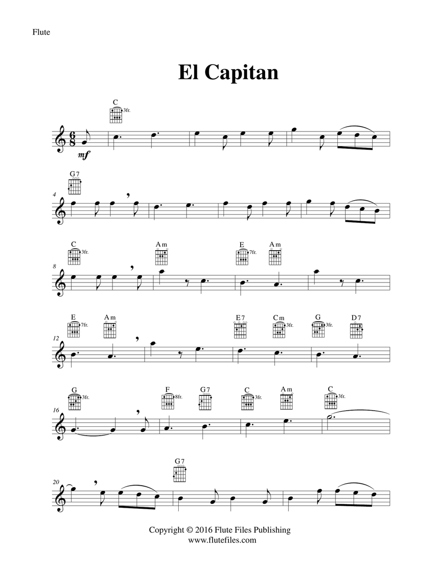 El Capitan - Flute Solo with Guitar Chords Chamber Music scores gallery preview page 3