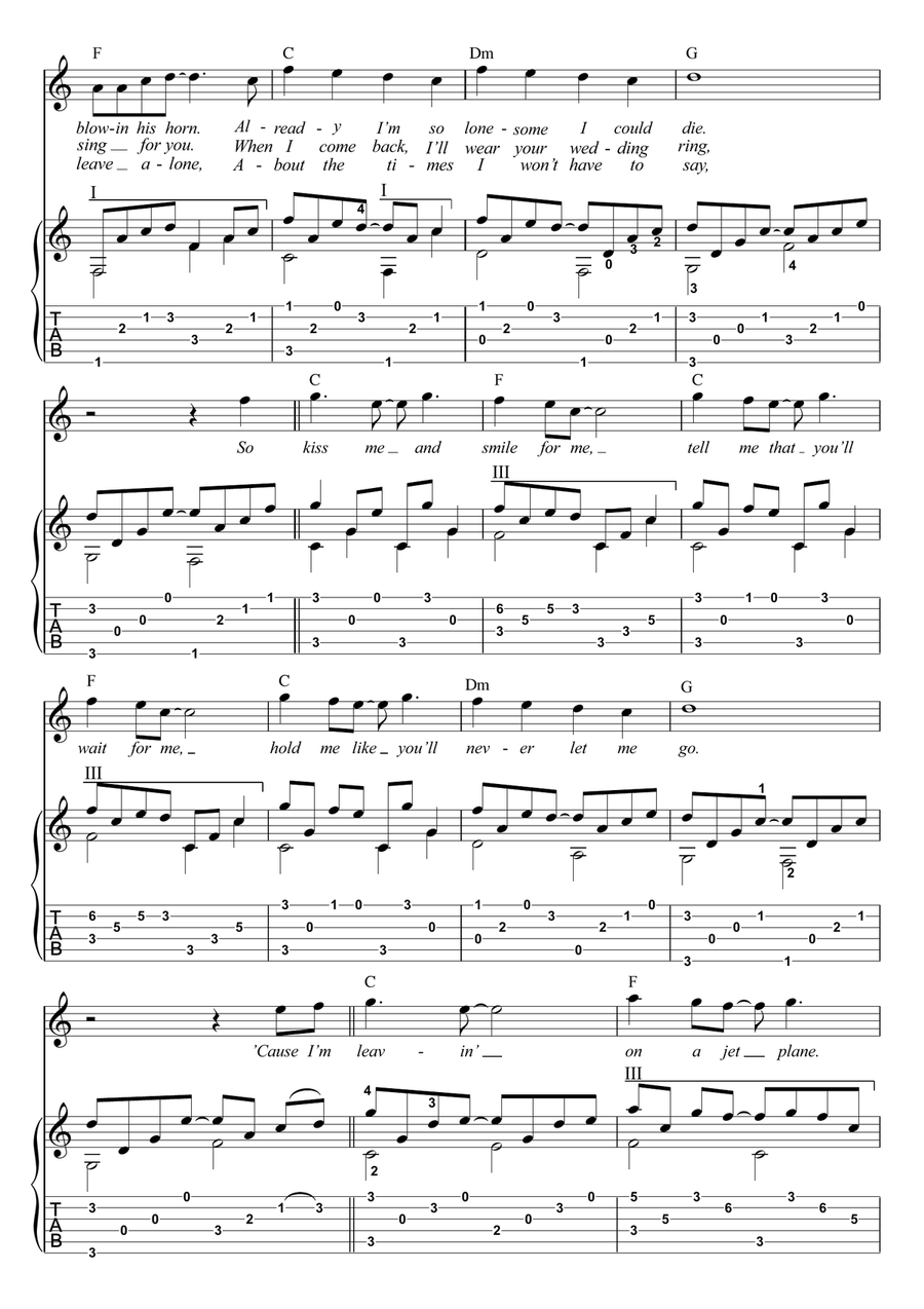 Leaving On A Jet Plane Guitar Tablature scores gallery preview page 2