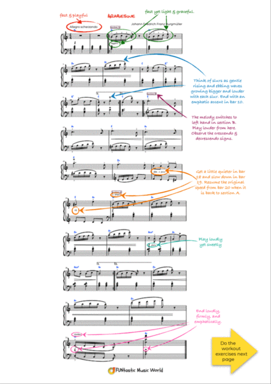 Arabesque by J. F. Burgmüller - Must-Learn Classical Piano for Beginners Piano Method scores gallery preview page 3