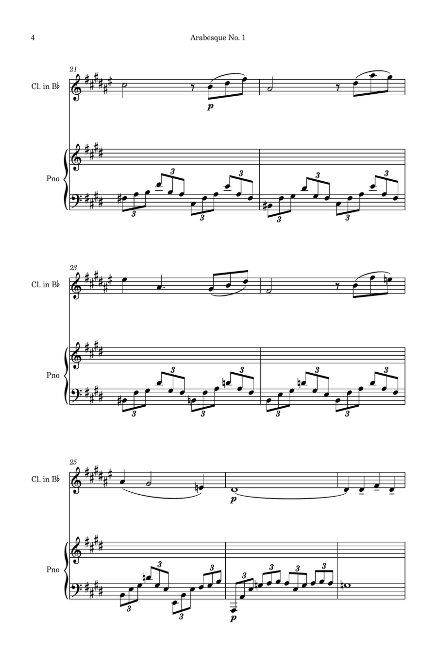 Arabesque No.1 (Simplified for Clarinet and Piano) B-Flat Clarinet scores gallery preview page 4