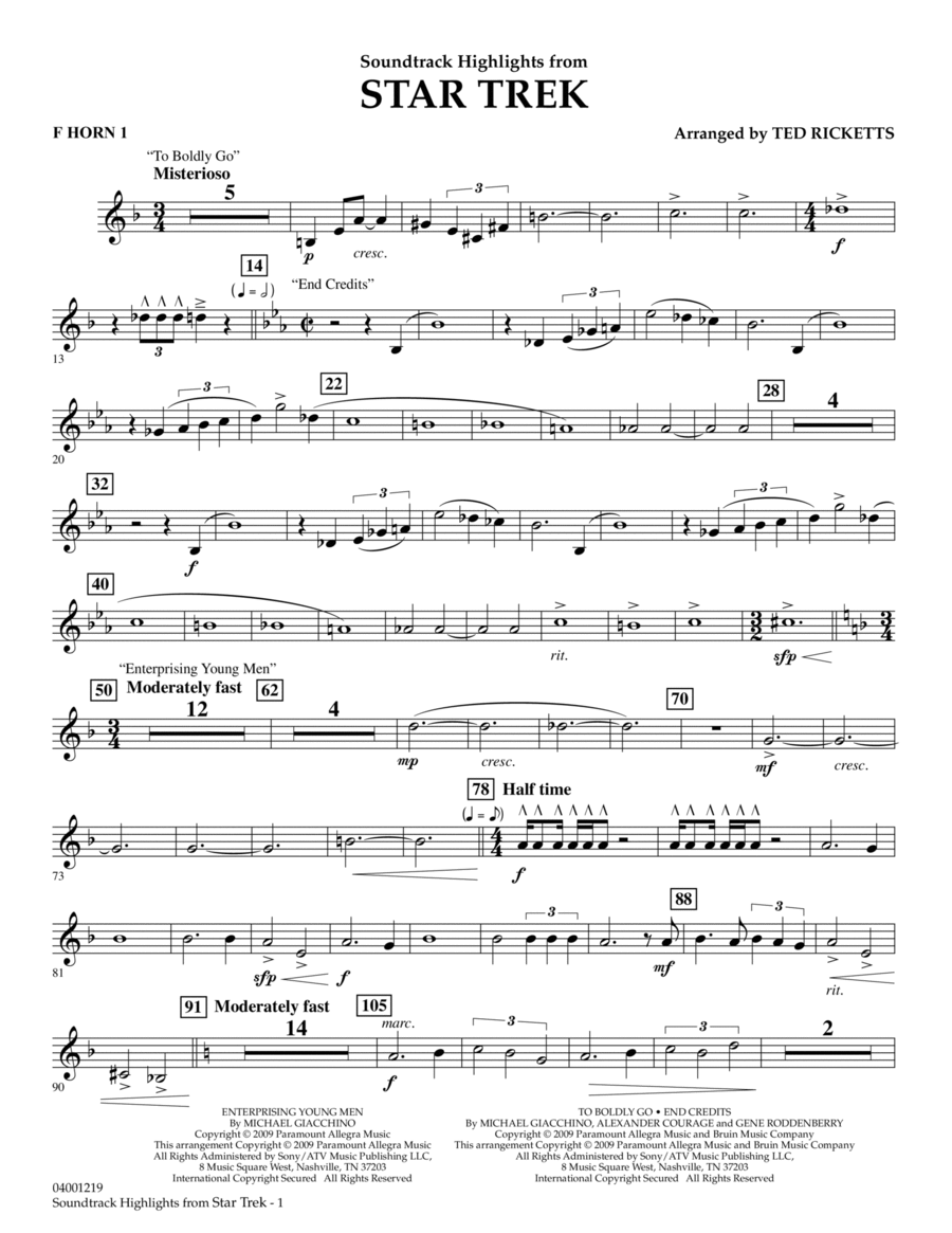 Star Trek - Soundtrack Highlights - F Horn 1 Horn scores gallery preview page 1