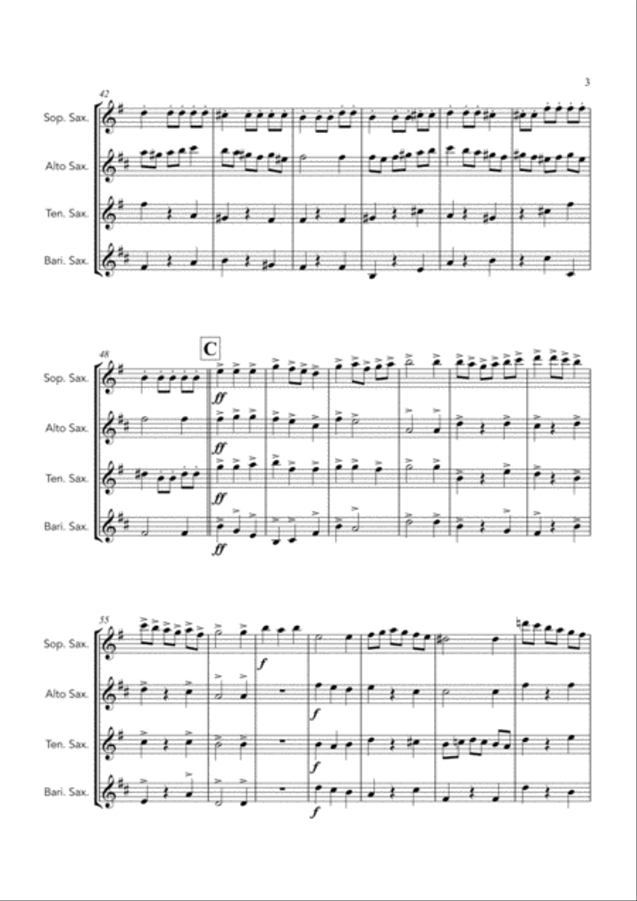 Capriol Suite Movement 1 and 2, Warlock - SATB saxophone quartet Saxophone Quartet scores gallery preview page 3