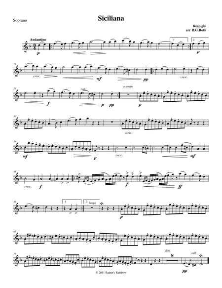 Respighi 1931 P172 Ancient Airs & Dances Suite III 3 Siciliana Ignoto For Sax Quartet