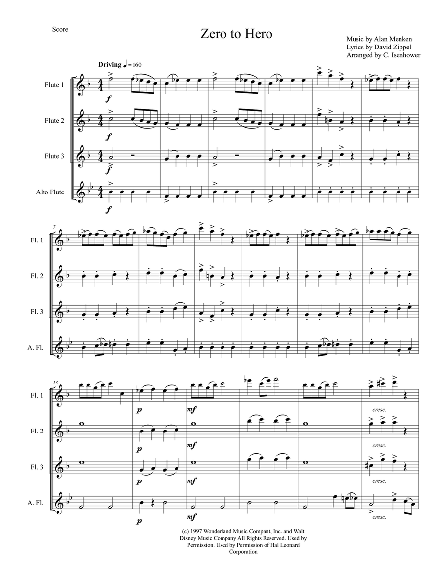 Zero To Hero from Walt Disney Pictures' HERCULES Woodwind Quartet scores gallery preview page 1