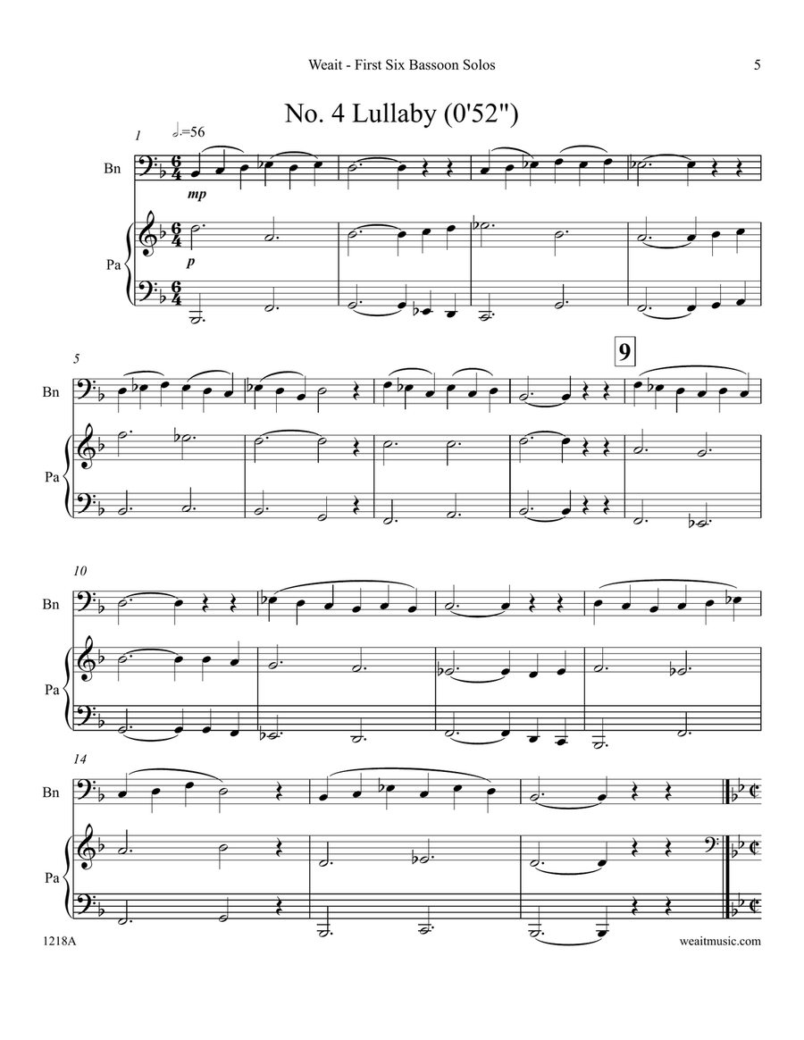The First Six Bassoon Solos for bassoon & piano (Total time 5’) Bassoon Solo scores gallery preview page 5