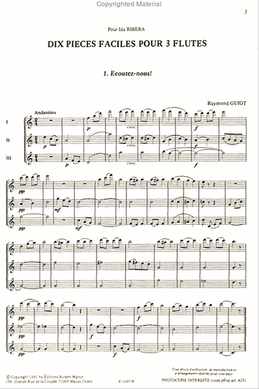 Pièces faciles (10) pour 3 flûtes Flute Trio scores gallery preview page 2