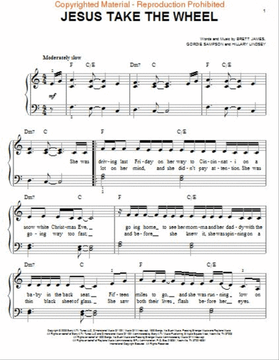 Jesus Take the Wheel Easy Piano scores gallery preview page 2