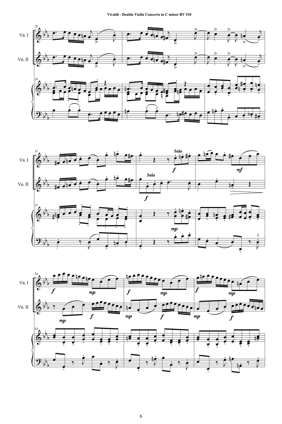 Vivaldi - Double Violin Concerto in C minor RV 510 for Two Violins and Piano String Duet scores gallery preview page 6