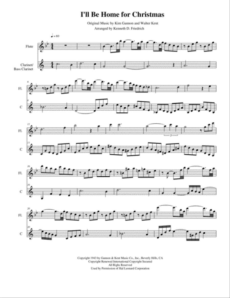 I'll Be Home For Christmas Woodwind Duet scores gallery preview page 1