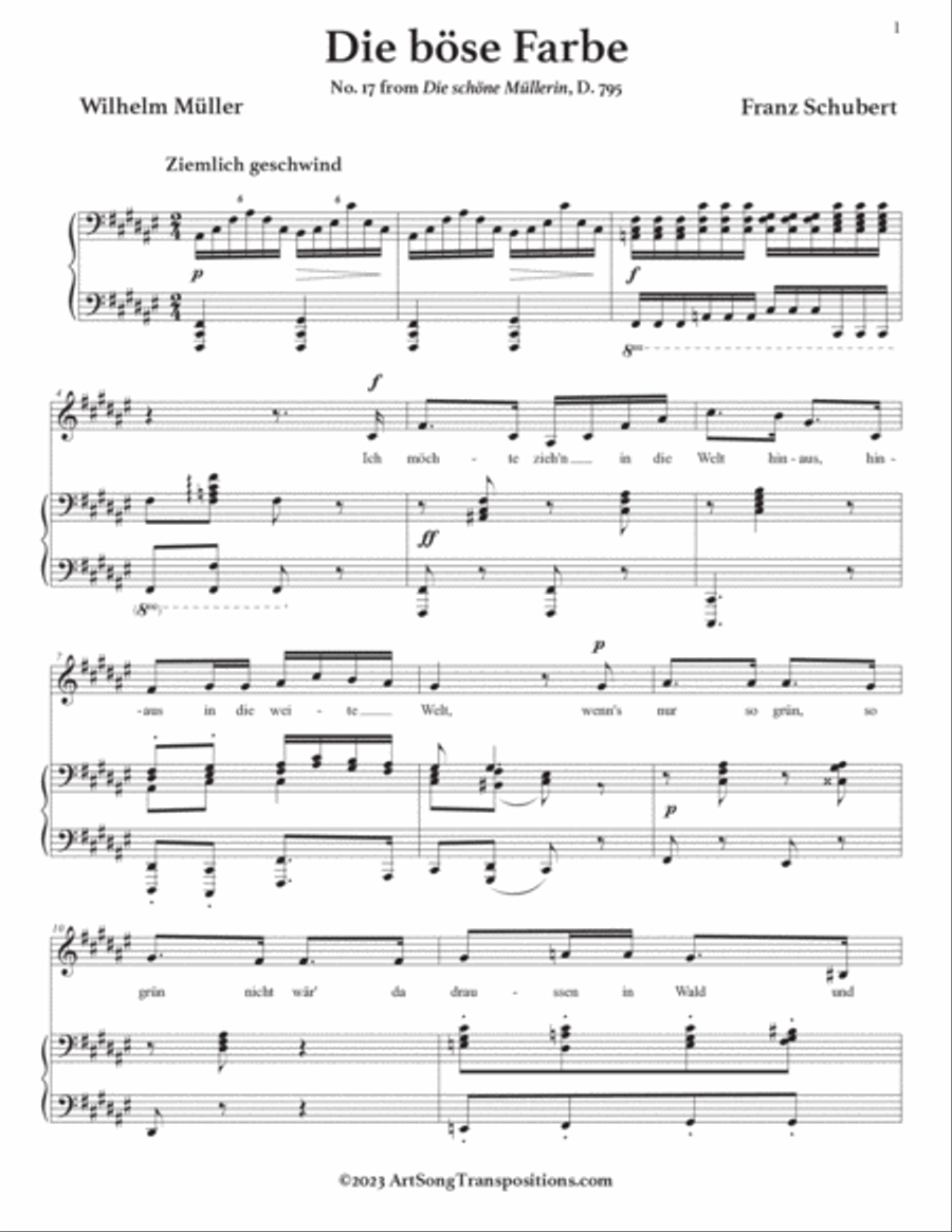 SCHUBERT: Die böse Farbe, D. 795 no. 17 (transposed to F-sharp major) Voice scores gallery preview page 2
