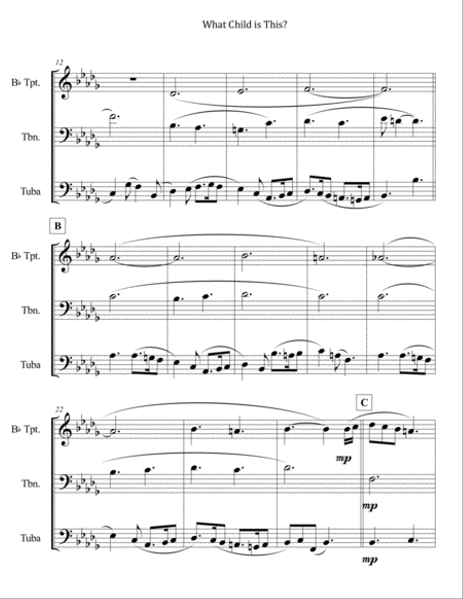 What Child is This? for Brass Trio (Trumpet, Trombone, Tuba) Brass Trio scores gallery preview page 2