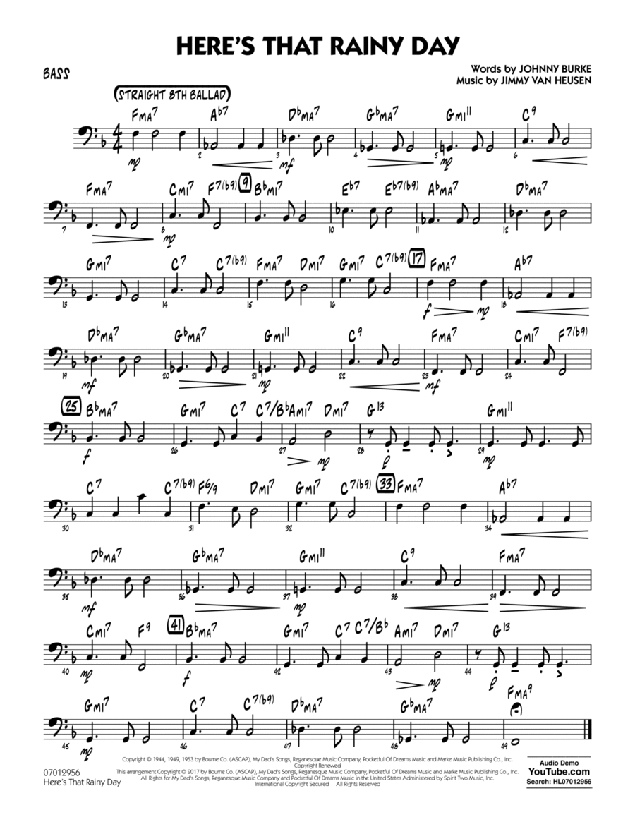 Here's That Rainy Day - Bass Part scores gallery preview page 1