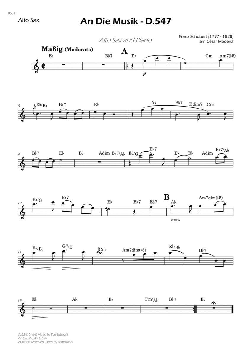 An Die Musik - Alto Sax Solo - W/Chords image number null