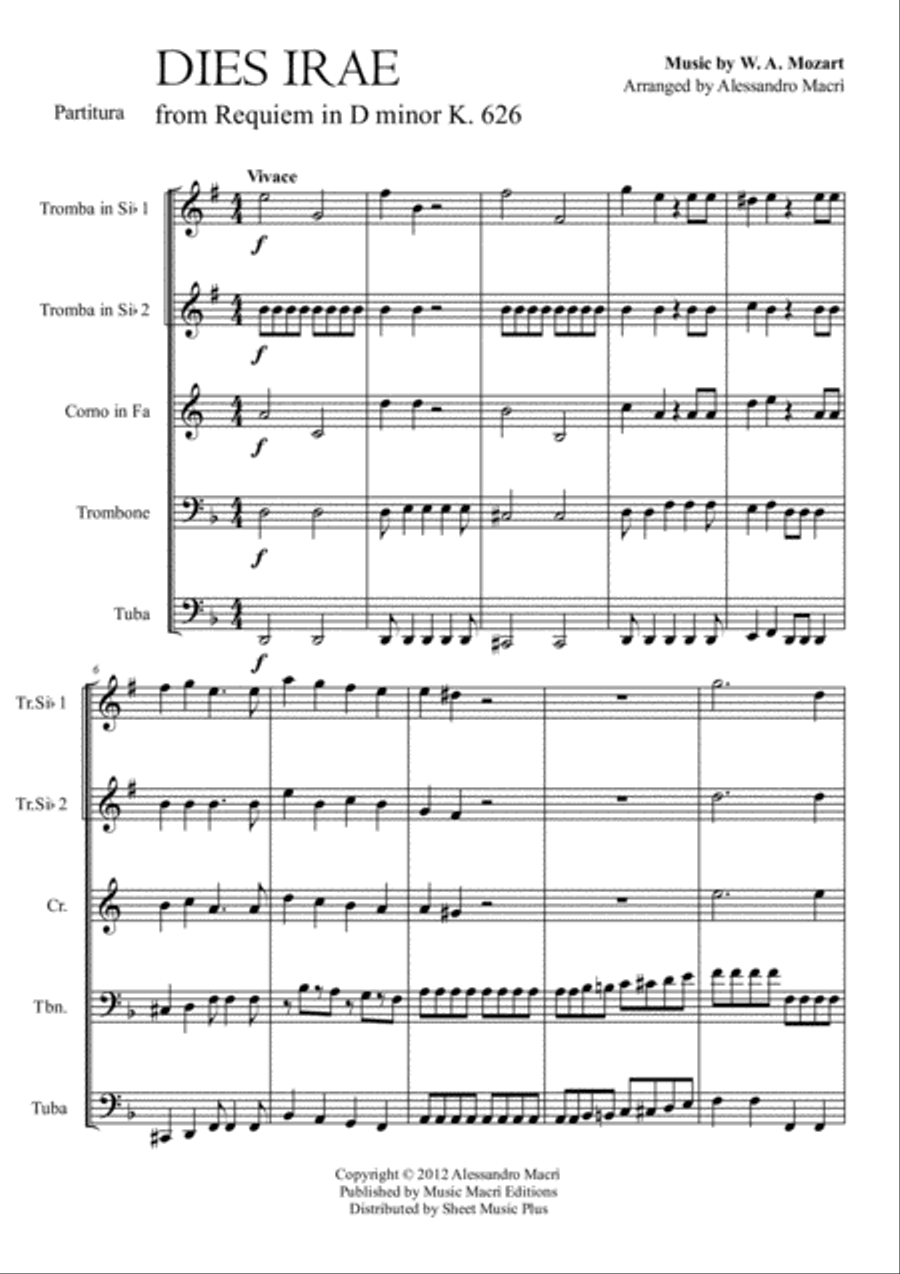 DIES IRAE from REQUIEM by W. A. Mozart Brass Ensemble scores gallery preview page 2