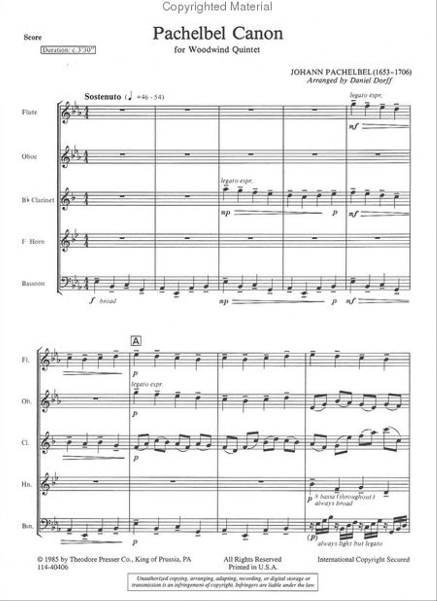 Pachelbel Canon Woodwind Quintet scores gallery preview page 2