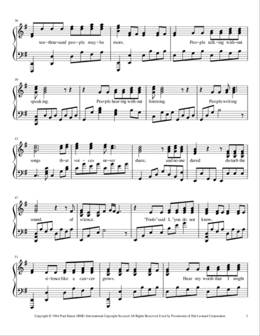 The Sound Of Silence Piano Solo scores gallery preview page 3