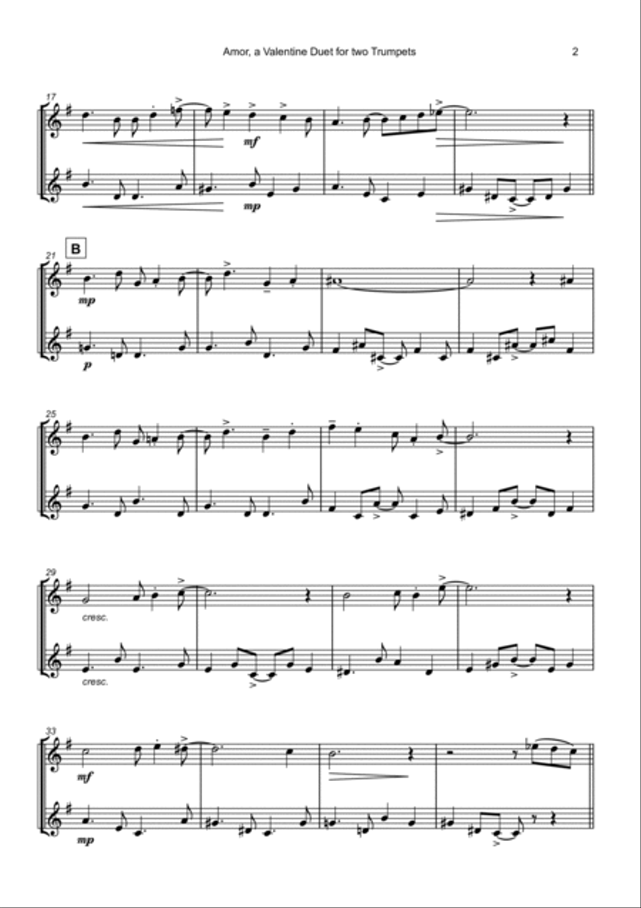 Amor, (Portuguese for Love), Trumpet Duet Trumpet Duet scores gallery preview page 3