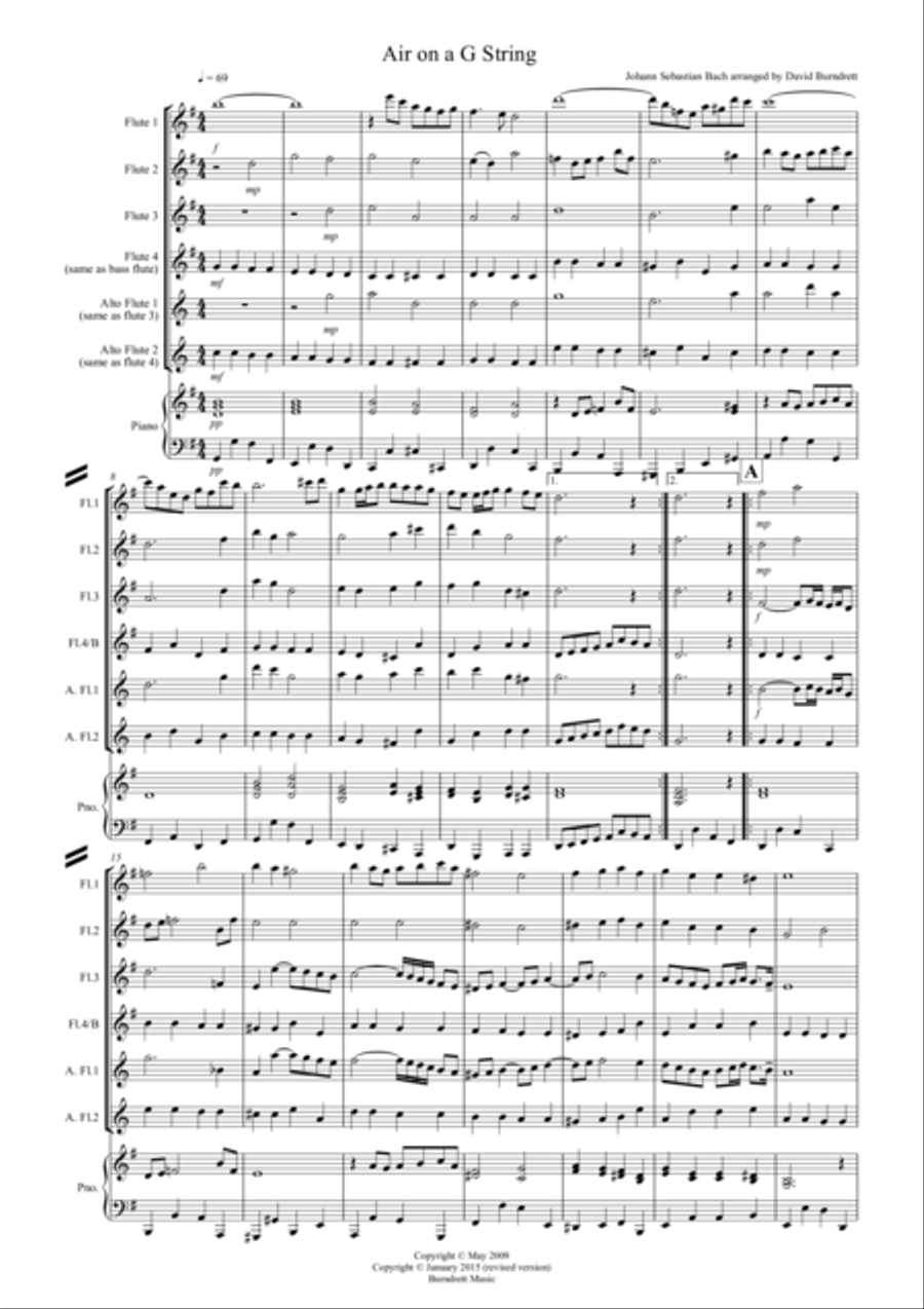 Air on a G String for Flute Quartet Flute Quartet scores gallery preview page 1