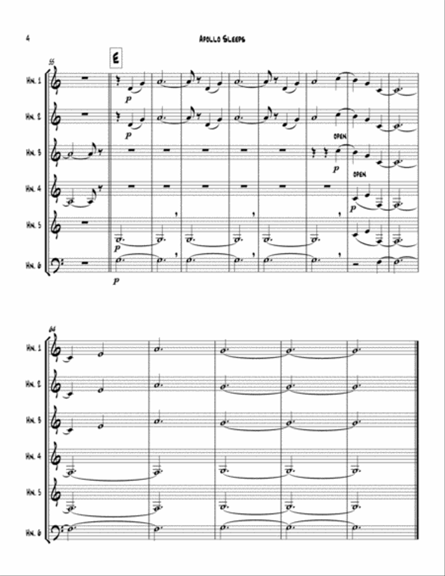 Apollo Sleeps for Six Horns Brass Ensemble scores gallery preview page 4