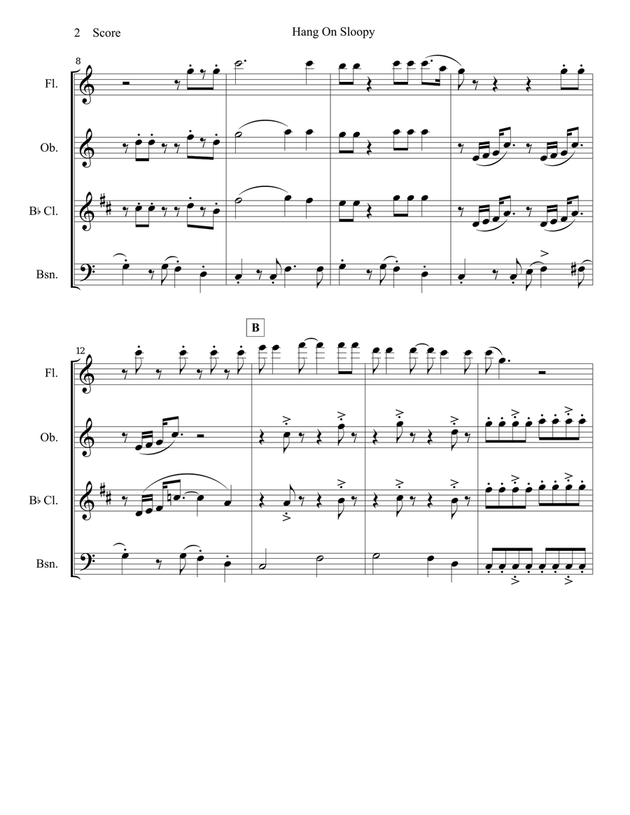 Hang On Sloopy Hang On Sloopy Woodwind Quartet scores gallery preview page 3