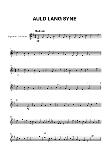 Traditional - Auld Lang Syne for Soprano Saxophone Solo image number null