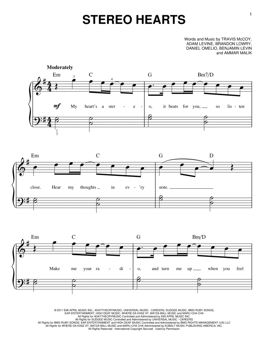 Stereo Hearts (feat. Adam Levine) Easy Piano scores gallery preview page 1