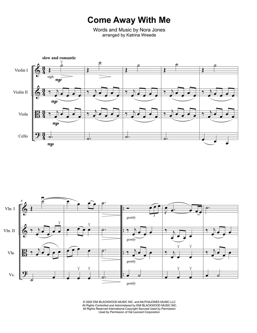 Come Away With Me String Quartet scores gallery preview page 1