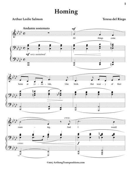 DEL RIEGO: Homing (transposed to A-flat major)