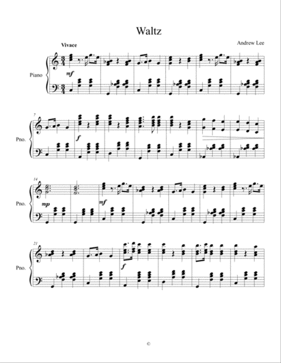 Waltz (Andrew Lee) Waltz (Andrew Lee) Piano Solo scores gallery preview page 1