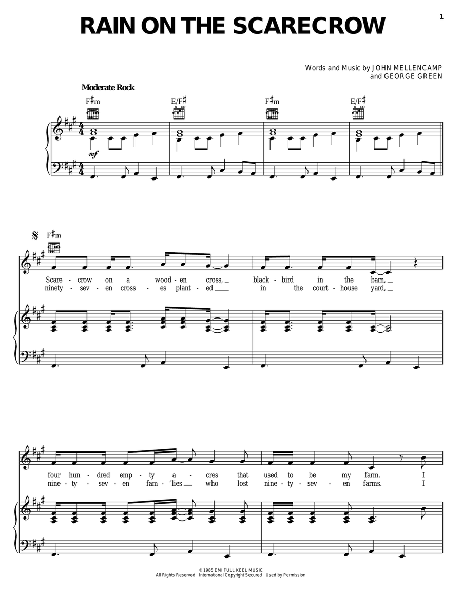 Rain on the scarecrow by john mellencamp piano vocal guitar