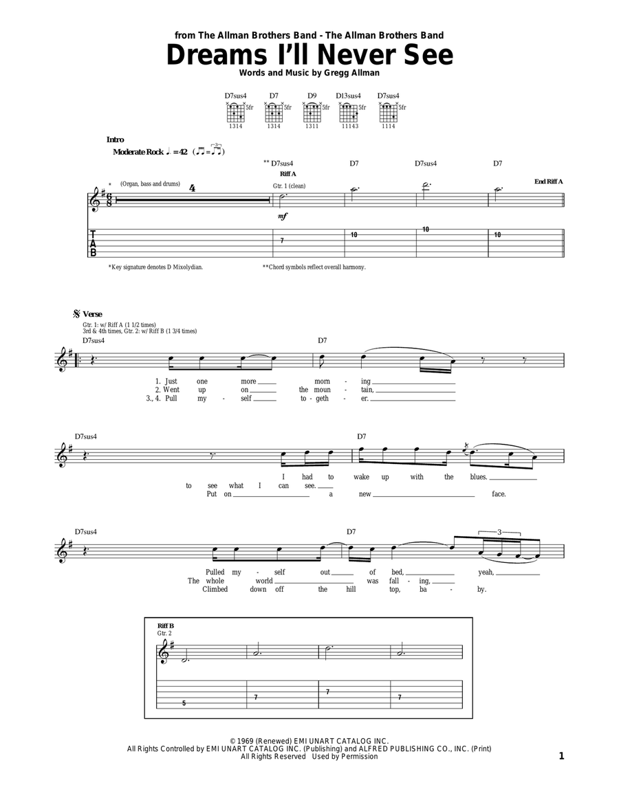 Dreams I'll Never See Dreams I'll Never See Acoustic Guitar scores gallery preview page 1