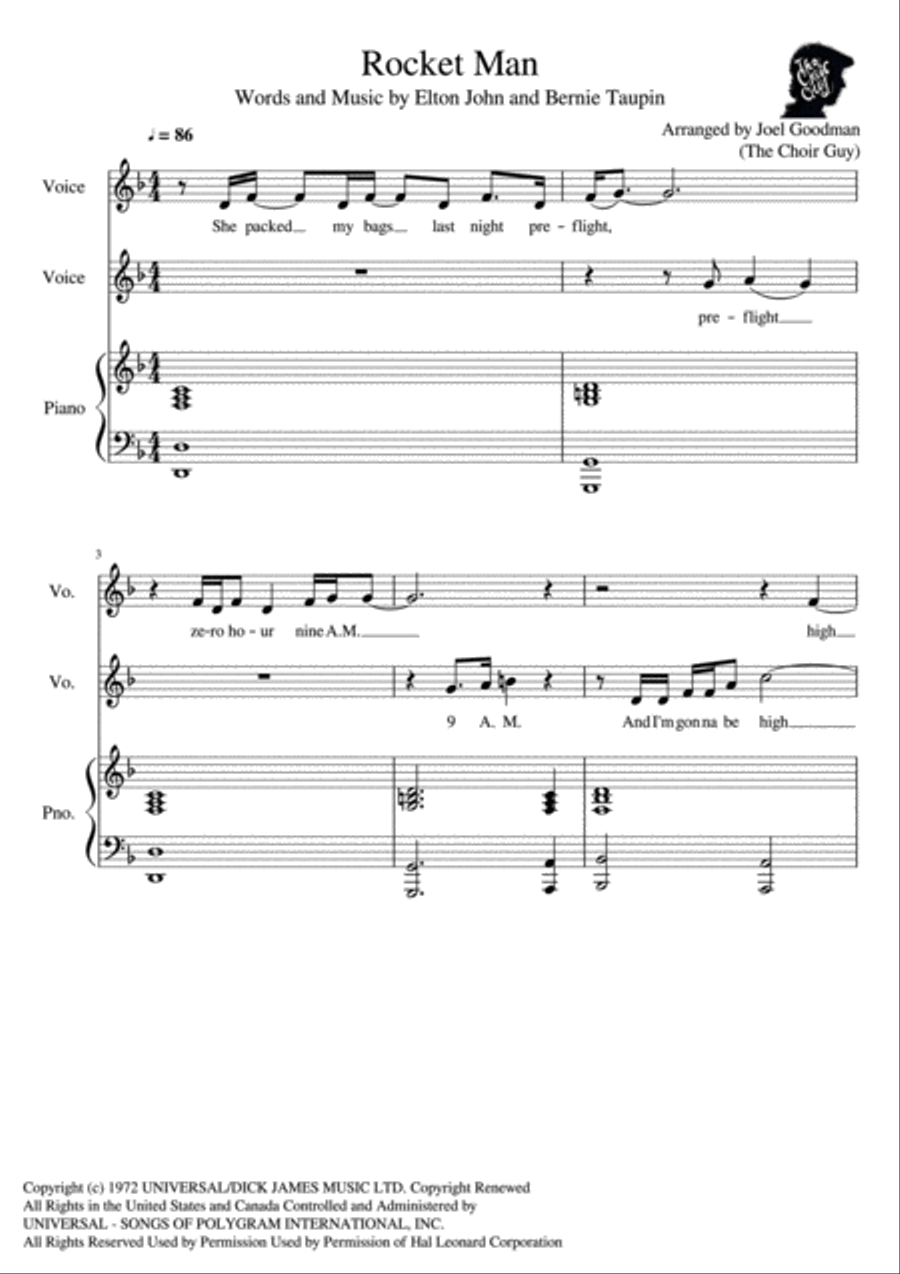 Rocket Man (I Think It's Gonna Be A Long Long Time) Piano scores gallery preview page 1