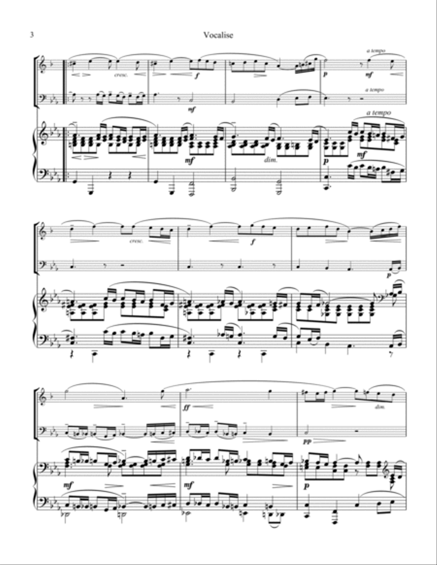 Vocalise Op. 34 for clarinet/sax in Bb, cello and piano (orchestra version) Saxophone scores gallery preview page 4