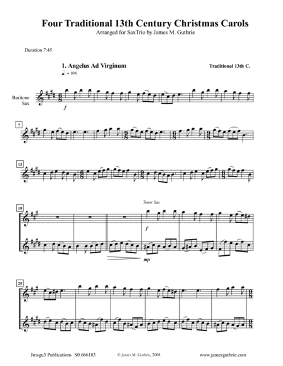 Four Traditional 13th Century Christmas Carols for Sax Trio Woodwind Trio scores gallery preview page 1