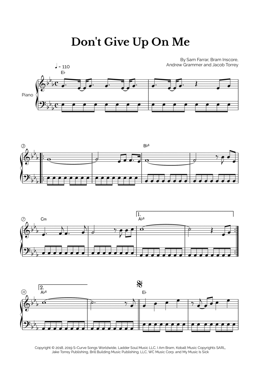 Don't Give Up On Me Don't Give Up On Me Easy Piano scores gallery preview page 1