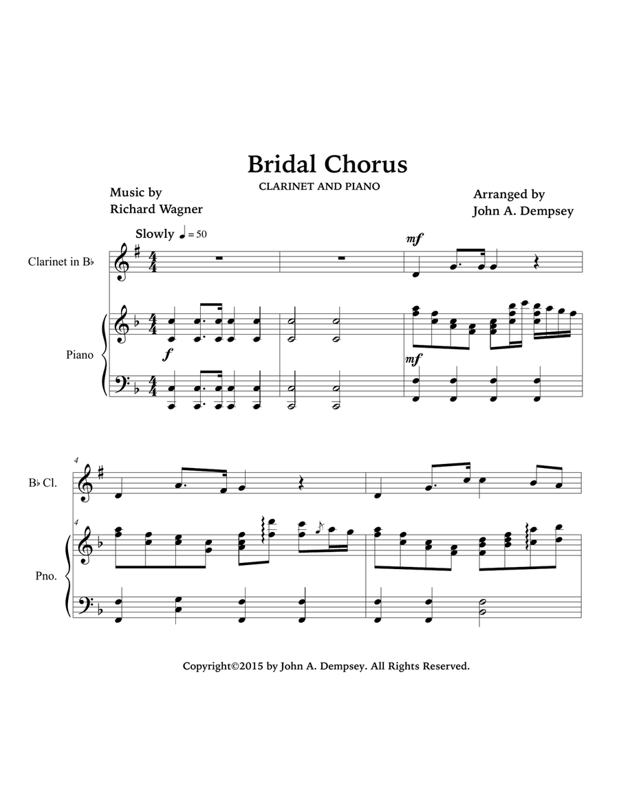 Bridal March (Here Comes the Bride): Wedding Duet for Clarinet and Piano Clarinet Solo scores gallery preview page 3