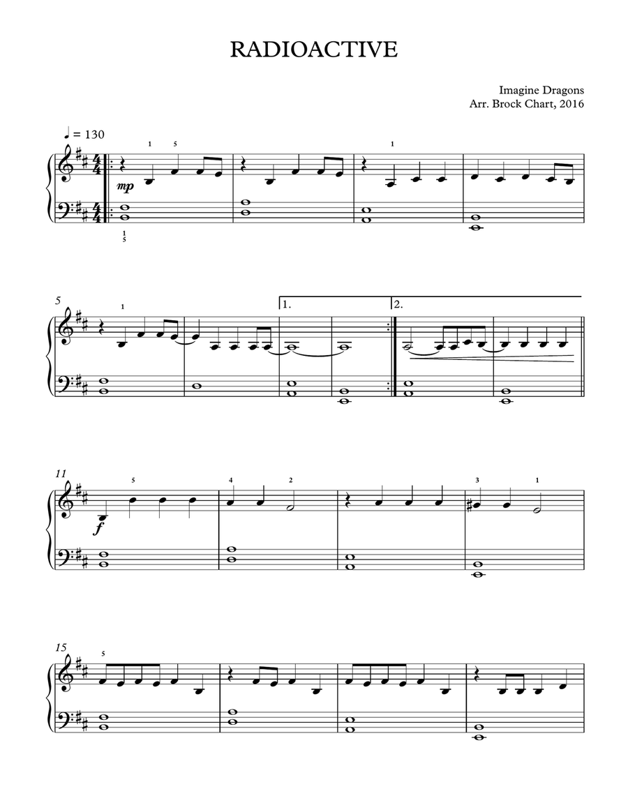 Radioactive Easy Piano scores gallery preview page 1