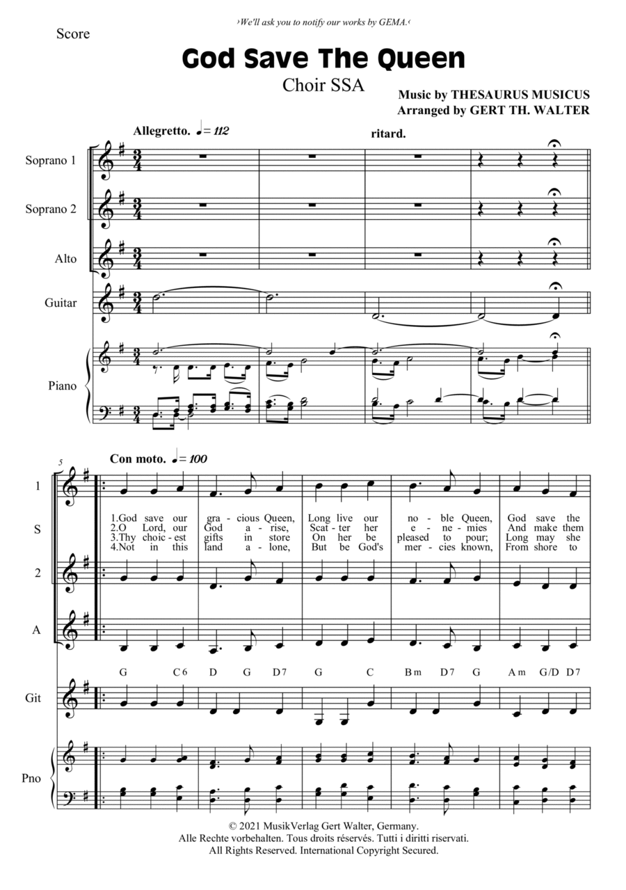 God Save The Queen SSA scores gallery preview page 1